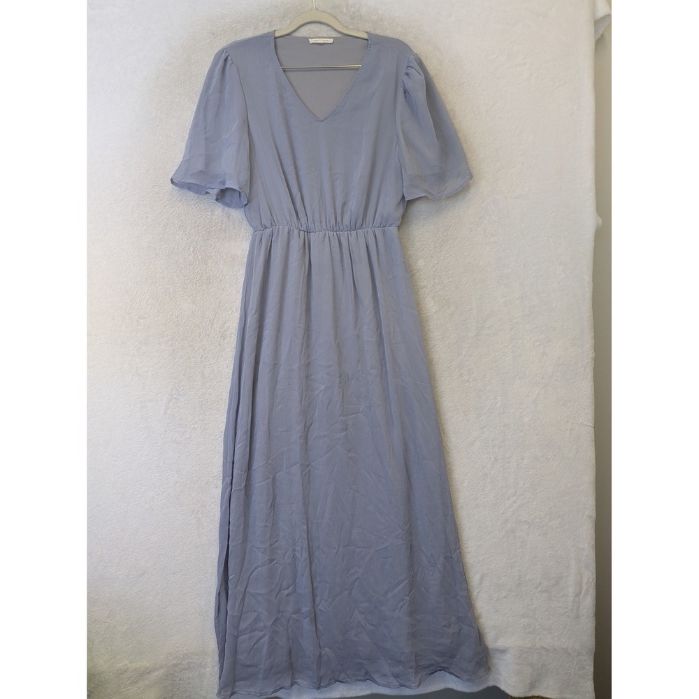 Tea n Rose Maxi Dress Women's Small Blue V-Neck Flutter Sleeve Elastic Waist